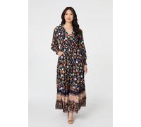 Izabel London Floral Border Print Smocked Maxi Dress In Navy Navy 12