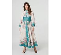 Izabel London Floral Button Detail Belted Maxi Dress - Navy - 14