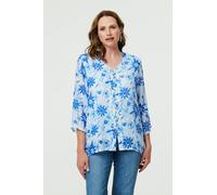 Izabel London Women's Floral Button Front Curve Hem Tunic in Blue | Size: 12 Izabel London Blue 12
