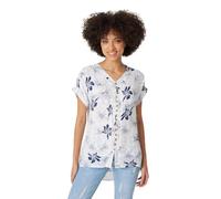 Izabel London Floral Button Front Detail Blouse for Women UK with V-Neck, Short Sleeves and Curved Drop Hem