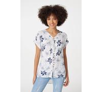 Izabel London Floral Button Front Detail Blouse In Blue Blue 10