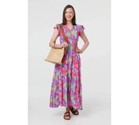 Izabel London Women's Floral Cap Sleeve A-Line Maxi Dress in Red | Size: 16
