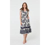 Izabel London Floral Cap Sleeve Lace Midi Dress - 12 - Navy