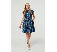 Izabel London Women's Floral Cap Sleeve Pleated Short Dress in Blue | Size: 16 Izabel London Blue 16