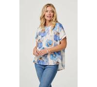 Izabel London Floral Cap Sleeve Relaxed Blouse In Blue Blue S