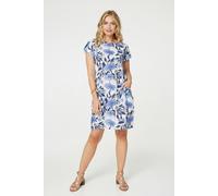 Izabel London Floral Cap Sleeve Short Shift Dress - Blue - 18