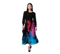 Izabel London Floral Contrast Print Tie Waist Midi Dress for Women UK with Short Sleeves and a Round Neck.