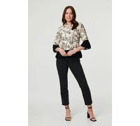 Izabel London Floral Contrast Trim 3/4 Sleeve Jacket - 8 - Cream