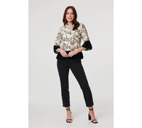 Izabel London Floral Contrast Trim 3/4 Sleeve Jacket In White White