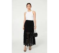 Izabel London Floral Crochet Mesh Layered Maxi Skirt - S/M - Black