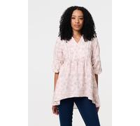 Izabel London Floral Curve Hem 3/4 Puff Sleeve Blouse In Pink Pink
