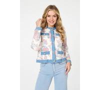 Izabel London Floral Denim Trim Button Detail Jacket In White White S/M