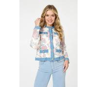 Izabel London Women's Floral Denim Trim Button Detail Jacket in White | Size: Medium/Large Izabel London White M/L