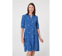 Izabel London Floral Detail Buttoned Knee Length Dress - S - Blue