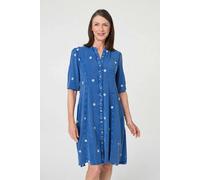 Izabel London Women's Floral Detail Buttoned Knee Length Dress in Blue | Size: Large Izabel London Blue L