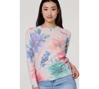 Izabel London Floral Diamante Detail Long Sleeve Jumper In Beige Beige M