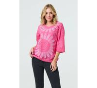Izabel London Floral Diamante Stud 3/4 Sleeve Knit Top In Pink Pink One Size