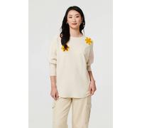 Izabel London Floral Embellished Batwing Sleeve Jumper - Beige - M/L