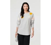 Izabel London Floral Embellished Batwing Sleeve Jumper - Grey - M/L