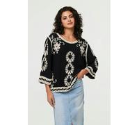 Izabel London Women's Floral Embroidered 3/4 Sleeve Blouse in Black | Size: S/M Izabel London Black S/M