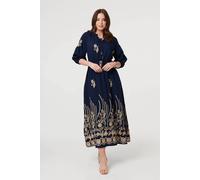 Izabel London Floral Embroidered 3/4 Sleeve Maxi Dress In Navy Navy