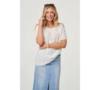 Izabel London Floral Embroidered Bardot Neck Top - White - 14