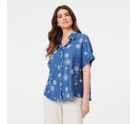 Izabel London Floral Embroidered Button Front Shirt BLUE SIZE 10