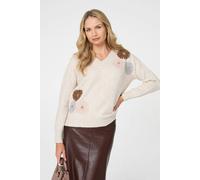 Izabel London Floral Embroidered Detail V-Neck Jumper - 18 - Beige