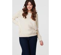 Izabel London Floral Embroidered Drop Shoulder Jumper Made from a Viscose Blend for Women UK with Long Sleeves. Ivory