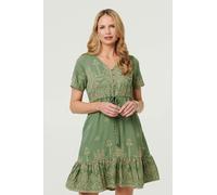 Izabel London Floral Embroidered Knee Length Dress - 10 - Green