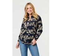 Izabel London Floral Embroidered Long Sleeve Blouse - 8 - Navy