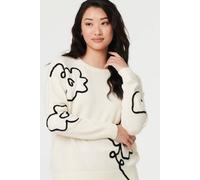 Izabel London Floral Embroidered Long Sleeve Jumper For Women UK with a relaxed hip length hem and a round neck. Ivory