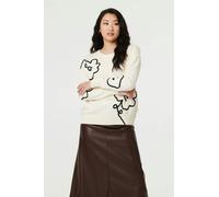 Izabel London Floral Embroidered Long Sleeve Jumper - M/L - Ivory