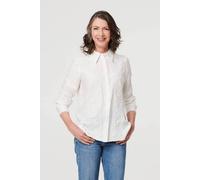Izabel London Floral Embroidered Long Sleeve Shirt for Women UK with Buttons, a Collar and a Hip Length Hem. White