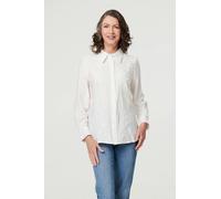 Izabel London Floral Embroidered Long Sleeve Shirt for Women UK with Buttons, a Collar and a Hip Length Hem. White