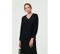 Izabel London Floral Embroidered Long Sleeve Top - 12 - Black