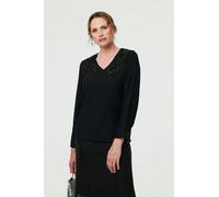 Izabel London Women's Floral Embroidered Long Sleeve Top in Black | Size: 14 Izabel London Black 14