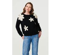 Izabel London Floral Embroidered Relaxed Knit Jumper - XL - Black