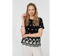 Izabel London Floral Embroidered Short Sleeve Top In Black Black