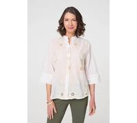 Izabel London Women's Floral Embroidered Texture V-Neck Blouse in White | Size: Small Izabel London White S