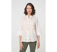 Izabel London Floral Embroidered Texture V-Neck Blouse - White - M