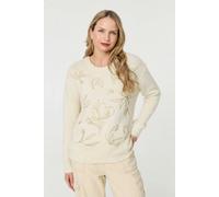Izabel London Women's Floral Embroidered Textured Jumper in Cream | Size: 14 Izabel London Cream 14