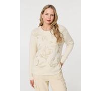 Izabel London Women's Floral Embroidered Textured Jumper in Cream | Size: 14 Izabel London Cream 14
