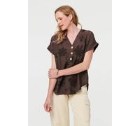 Izabel London Floral Embroidered V-Neck Relaxed Blouse In Brown Brown
