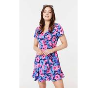 Floral Frill Faux Wrap Short Dress Izabel London Blue 18
