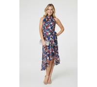 Izabel London Floral Frill Hem Midi Halter Dress - Blue - 12