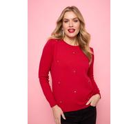 Izabel London Floral Gemstone Embellished Jumper - Red - 14