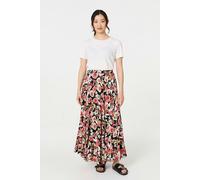 Izabel London Floral High Waist A-Line Maxi Skirt - Orange - 10
