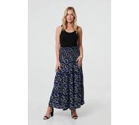 Izabel London Floral High Waist Shirred Maxi Skirt - Blue - 14