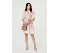 Izabel London Floral Knee Length Tie Waist Dress - 18 - Pink